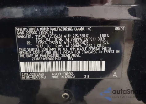 2009 Toyota Rav4 Limited from USA, damaged, VIN 2T3BF31V79W021455